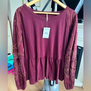 Free people penny embroidered peplum tee